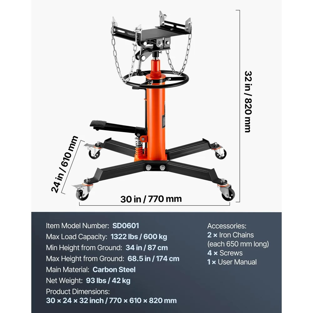 VEVOR Transmission Jack Orange and Black 1322 lbs product image 7