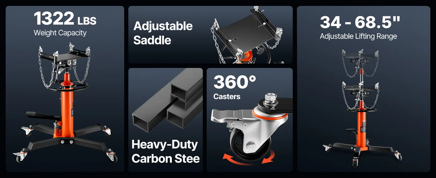 VEVOR Transmission Jack Orange and Black 1322 lbs overview