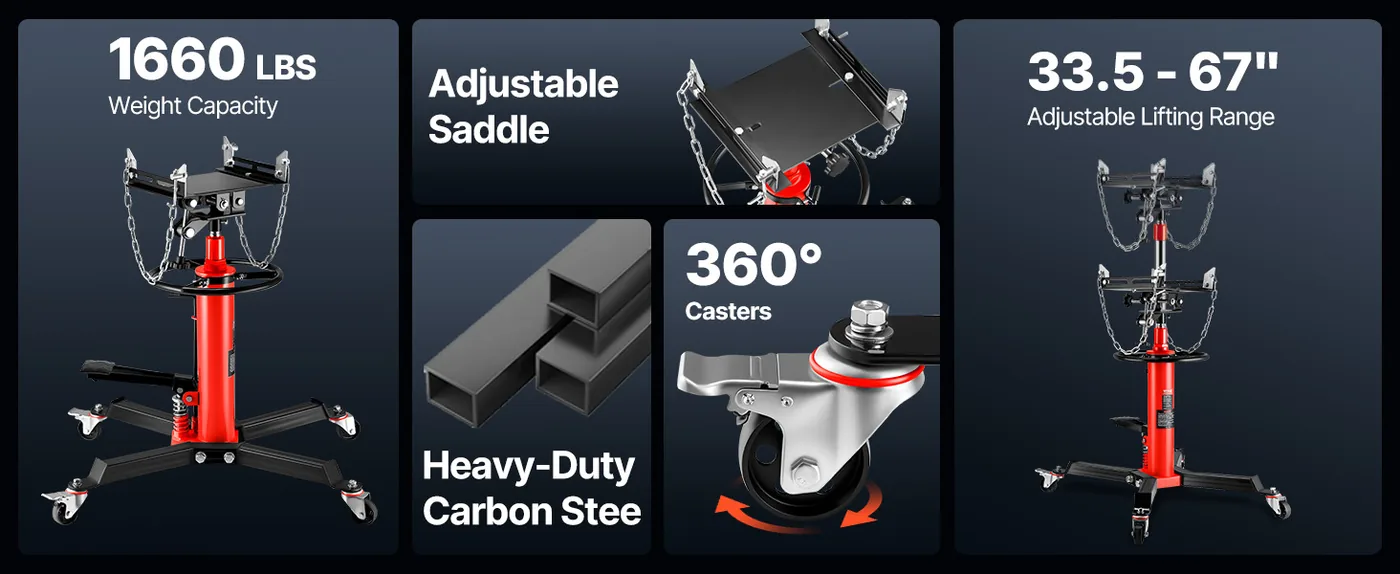VEVOR Transmission Jack Red 1660 lbs overview
