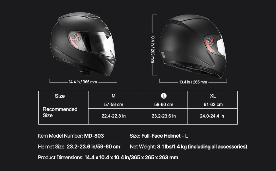 VEVOR Motorcycle Helmet Size L feature 5