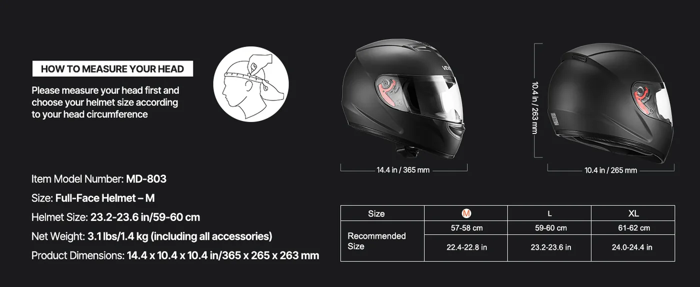 VEVOR Motorcycle Helmet Size M feature 5