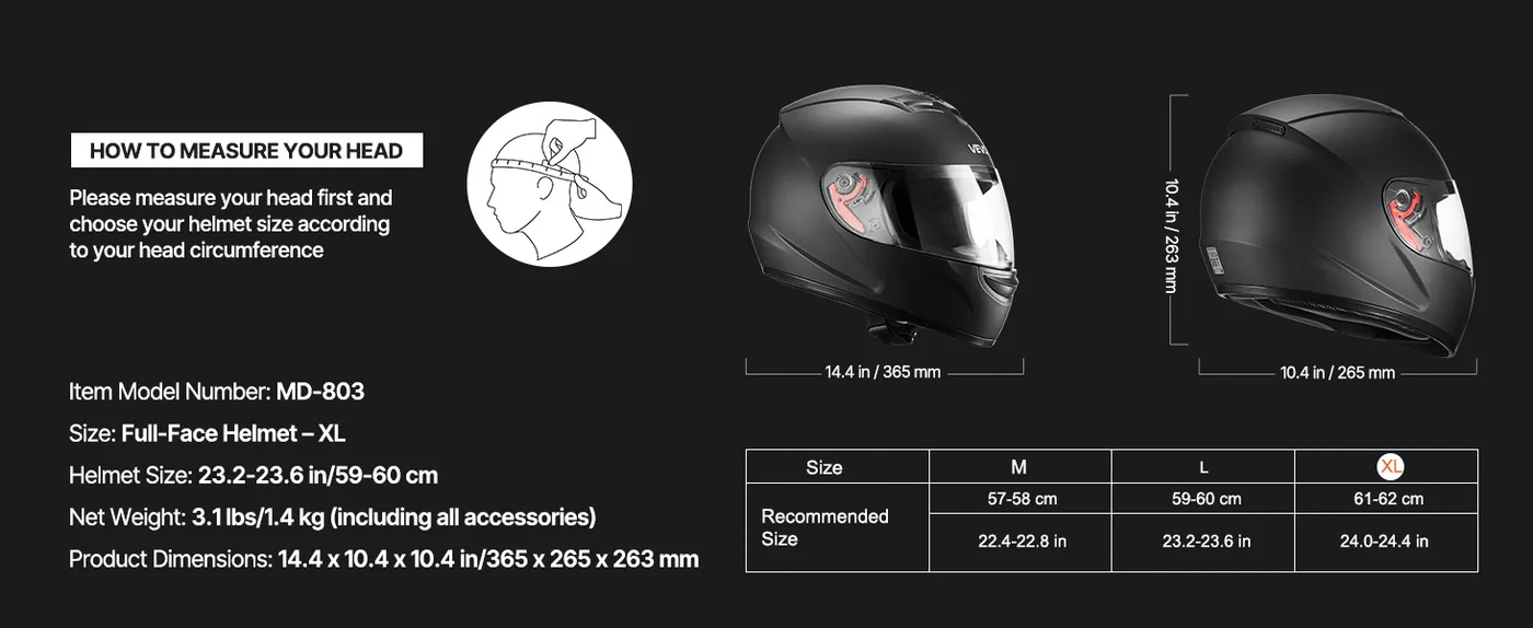 VEVOR Motorcycle Helmet Size XL feature 5