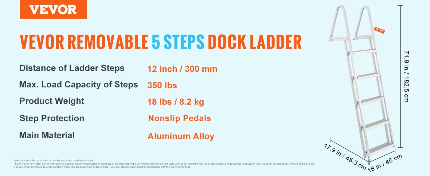VEVOR Removable Dock Ladder 5 Steps feature 1