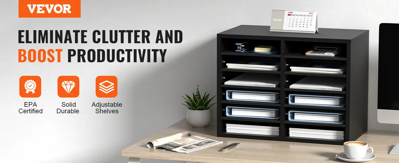 VEVOR Wood Literature Organizer Black 12 Compartments overview
