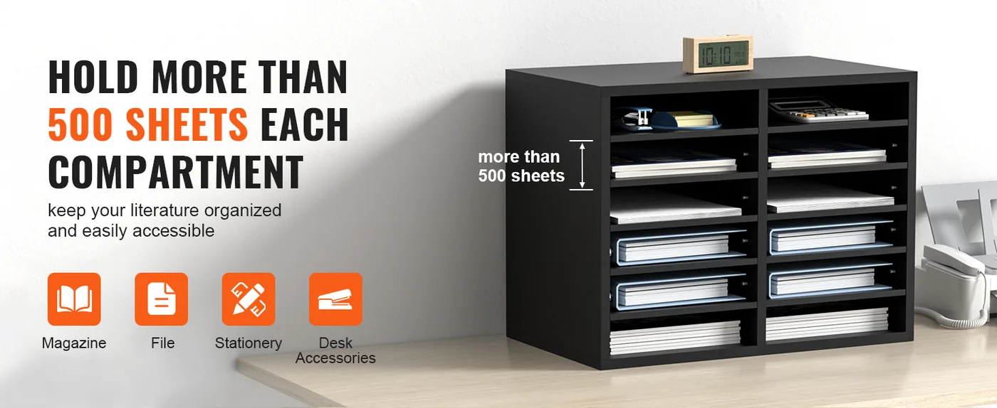 VEVOR Wood Literature Organizer Black 12 Compartments 12 Compartments
