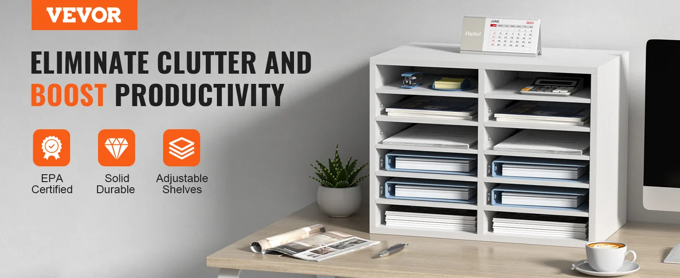 VEVOR Literature Organizers White 12 Compartments overview
