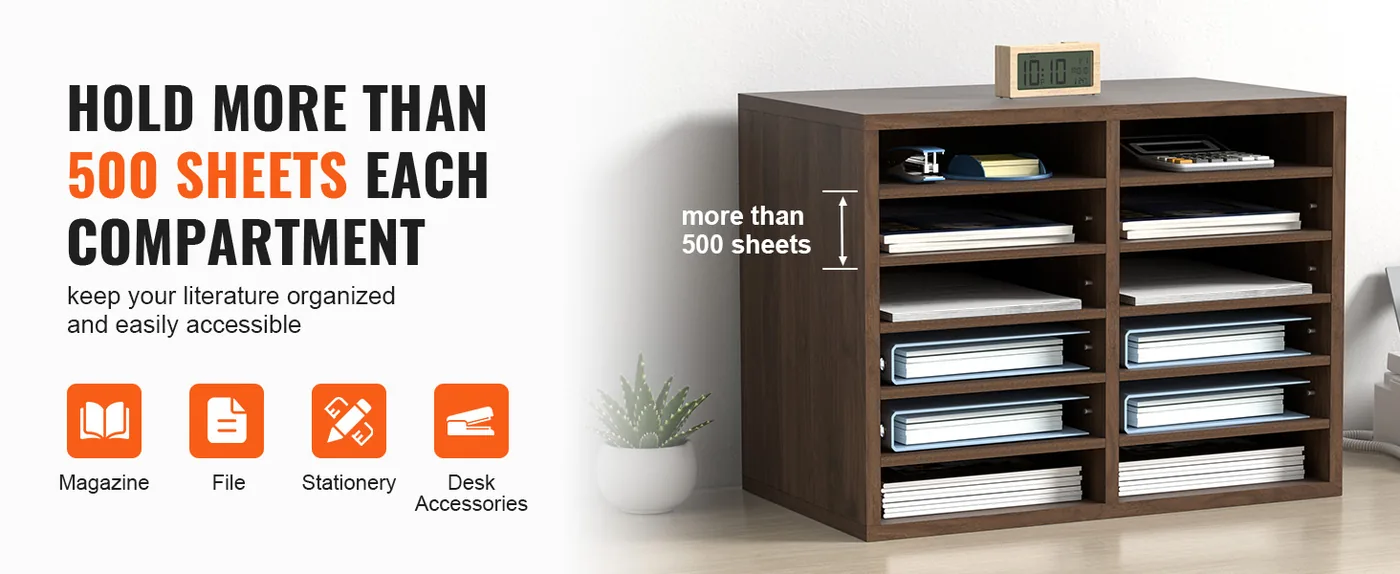VEVOR Literature Organizers Vintage Brown 12 Compartments 12 Compartments