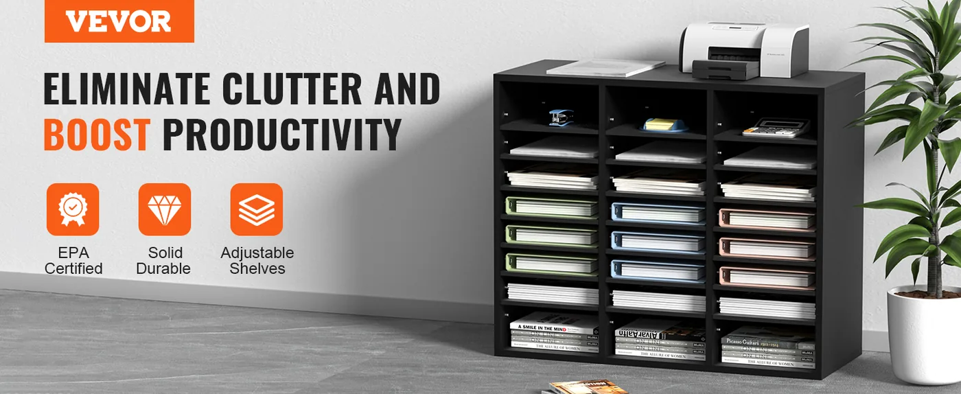 VEVOR Wood Literature Organizer Black 24 Compartments overview