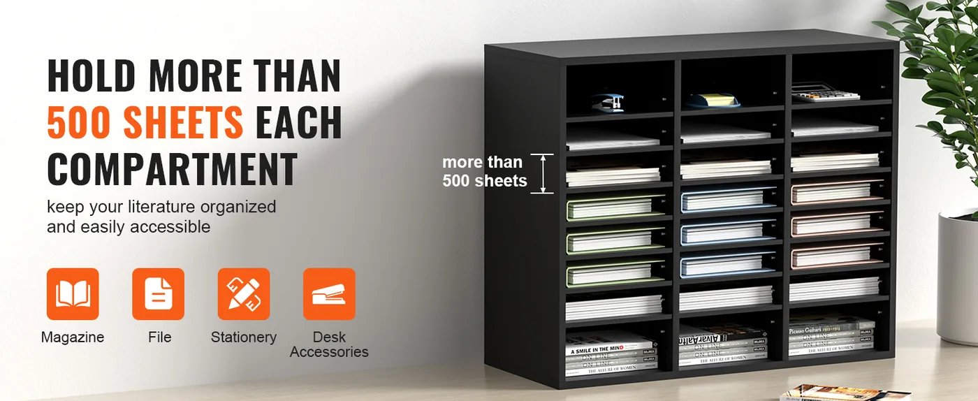 VEVOR Wood Literature Organizer Black 24 Compartments 24 Compartments