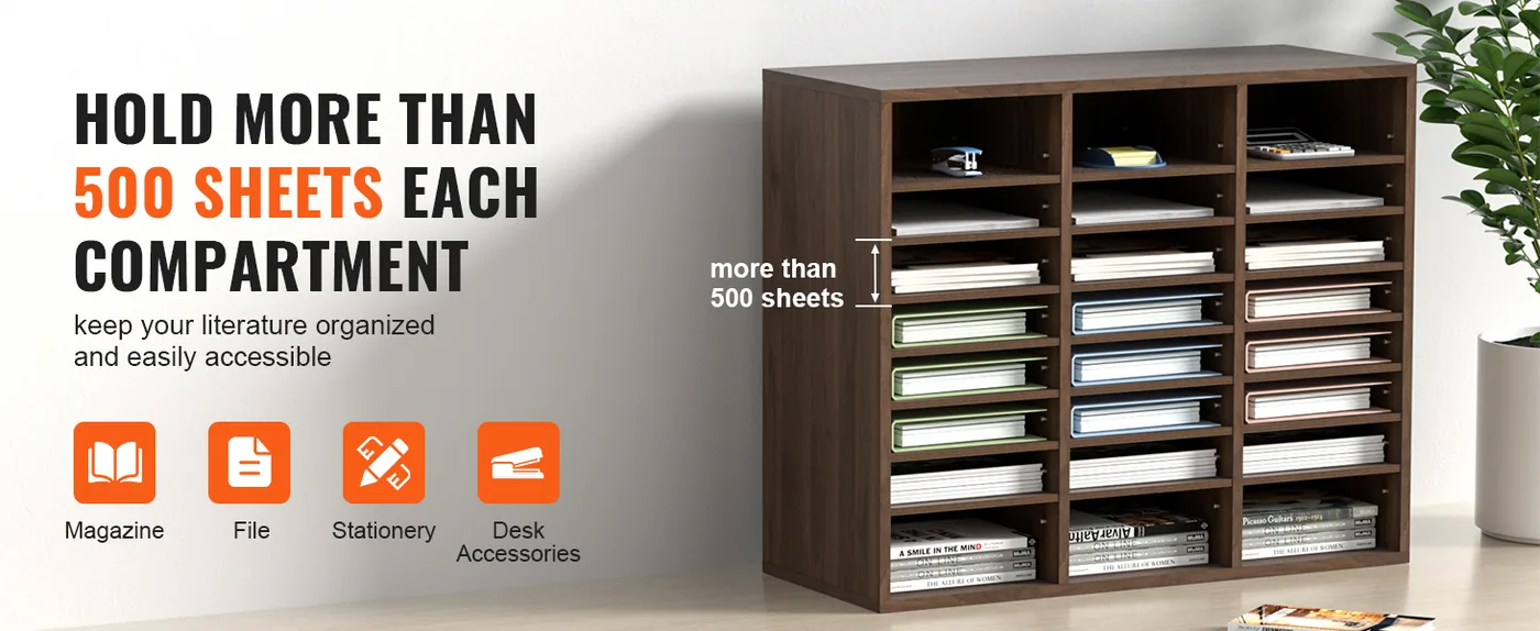 VEVOR Literature Organizers Vintage Brown 24 Compartments 24 Compartments