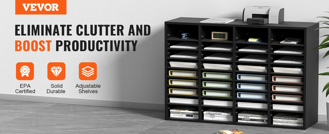 VEVOR Wood Literature Organizer Black 36 Compartments overview