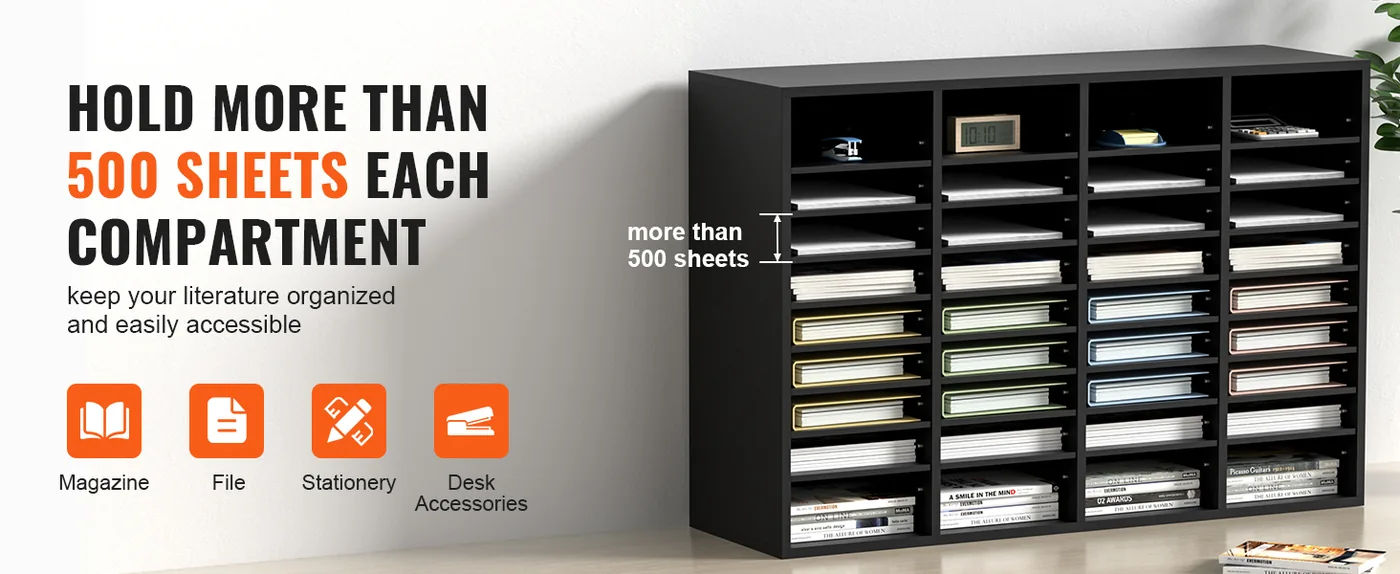 VEVOR Wood Literature Organizer Black 36 Compartments 36 Compartments