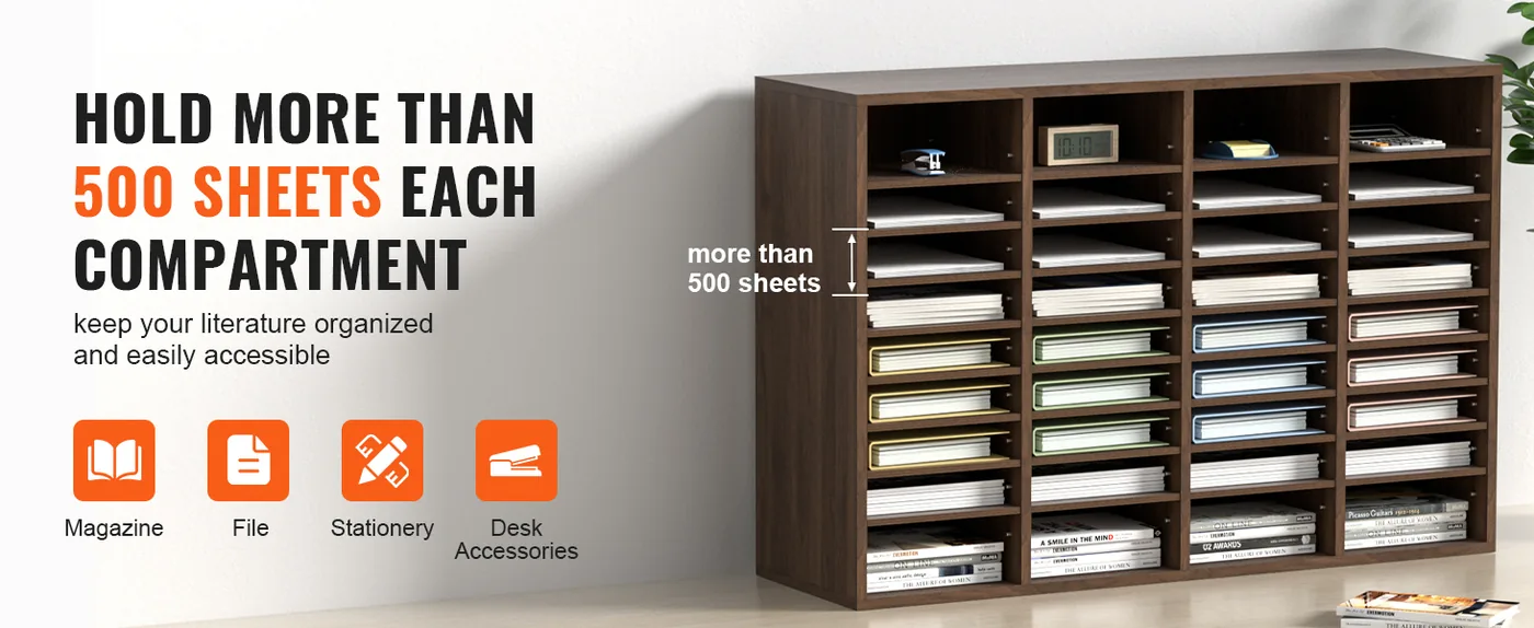 VEVOR Literature Organizers Vintage Brown 36 Compartments 36 Compartments