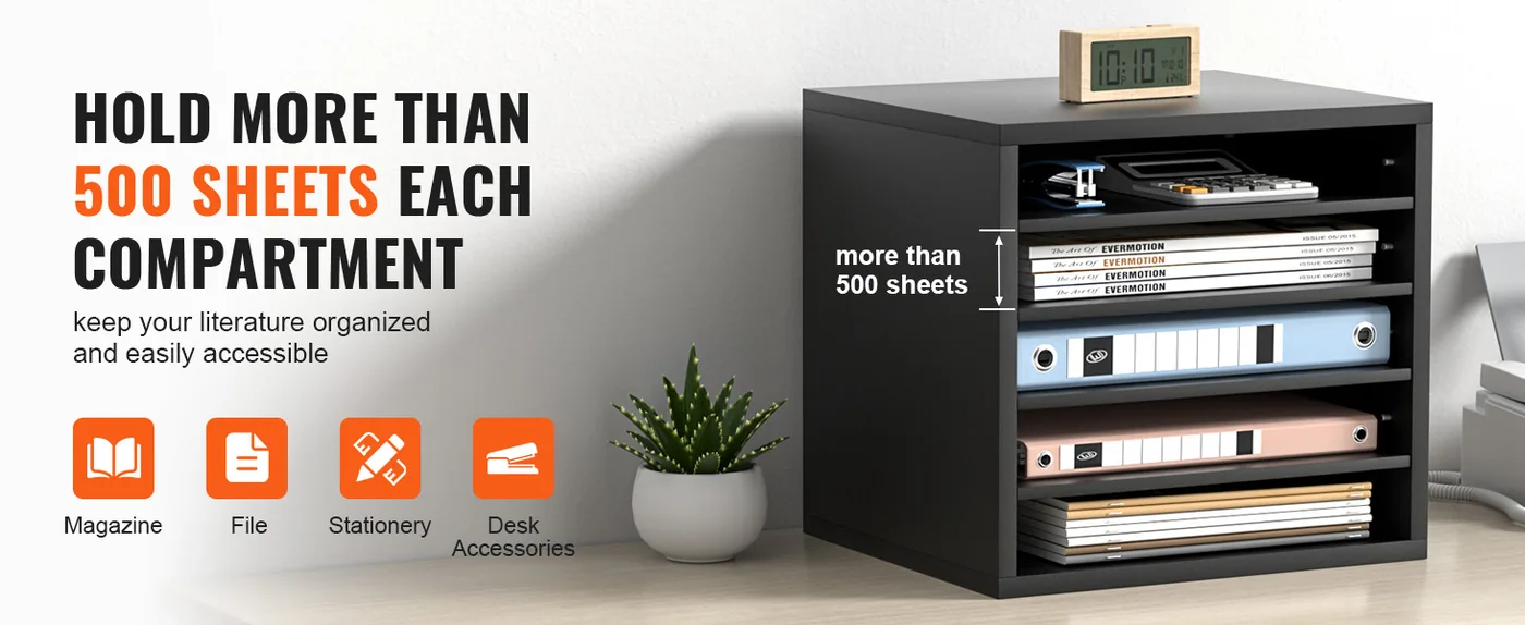 VEVOR Literature Organizers Black 5 Compartments 5 Compartments