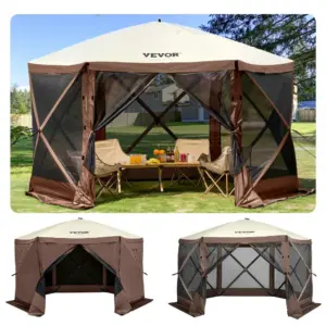 VEVOR 10 x 10 ft brown gazebo screen tent front view