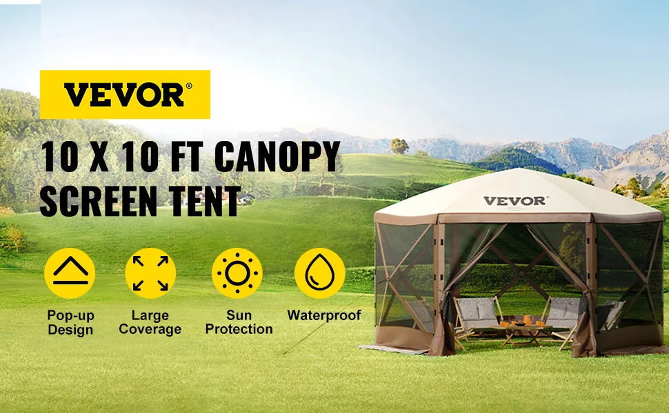 VEVOR 10 x 10 ft pop up gazebo screen tent overview