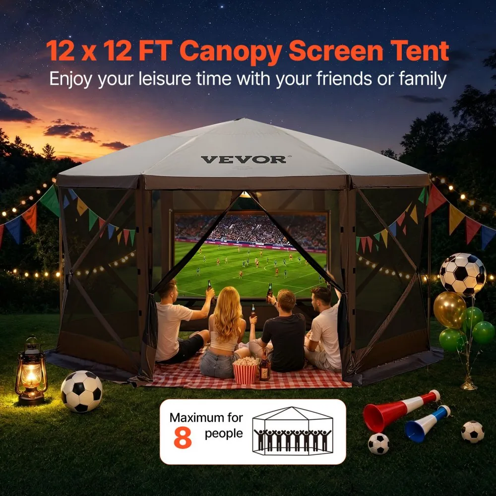 VEVOR gazebo screen tent set up in backyard