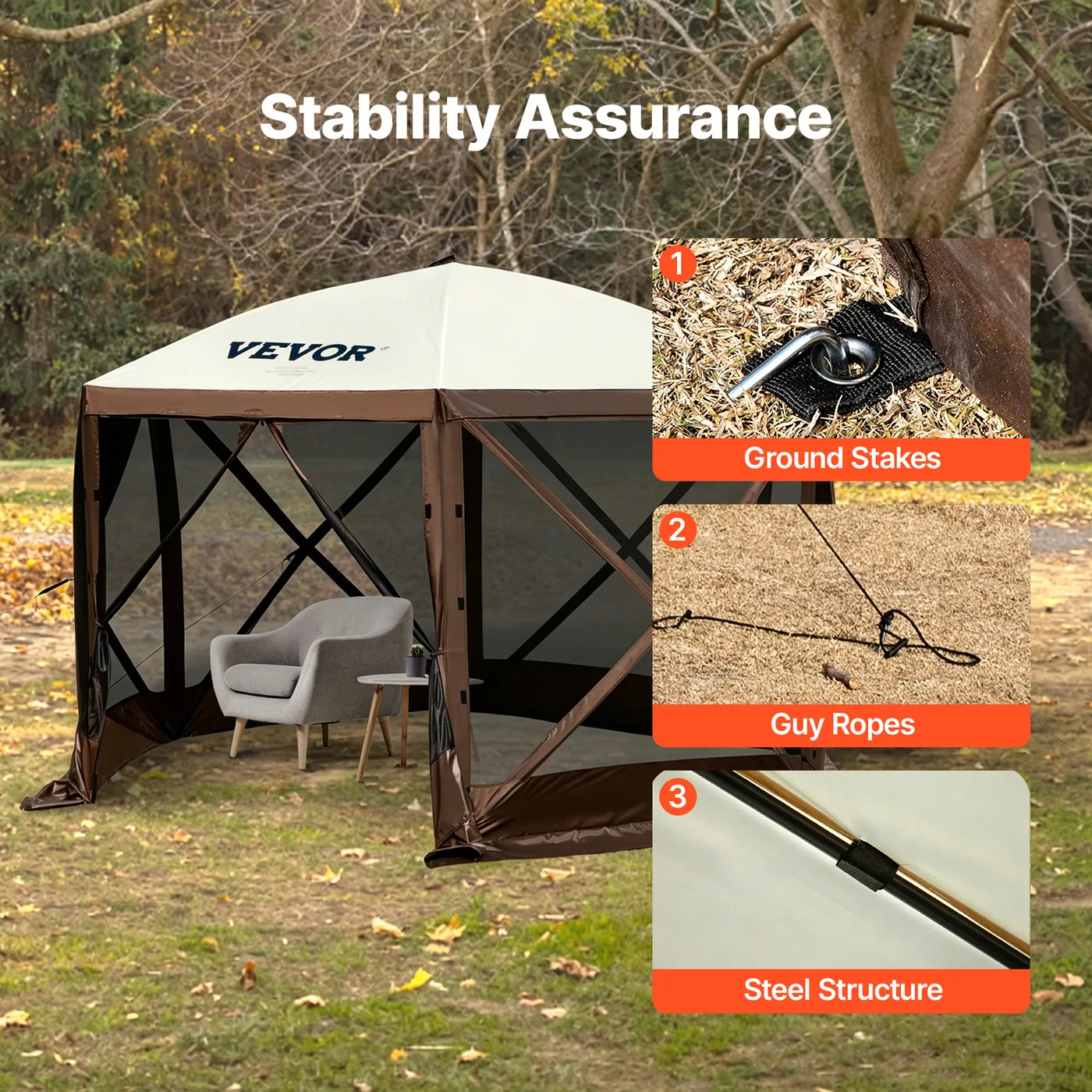 VEVOR screen tent steel frame wind stability