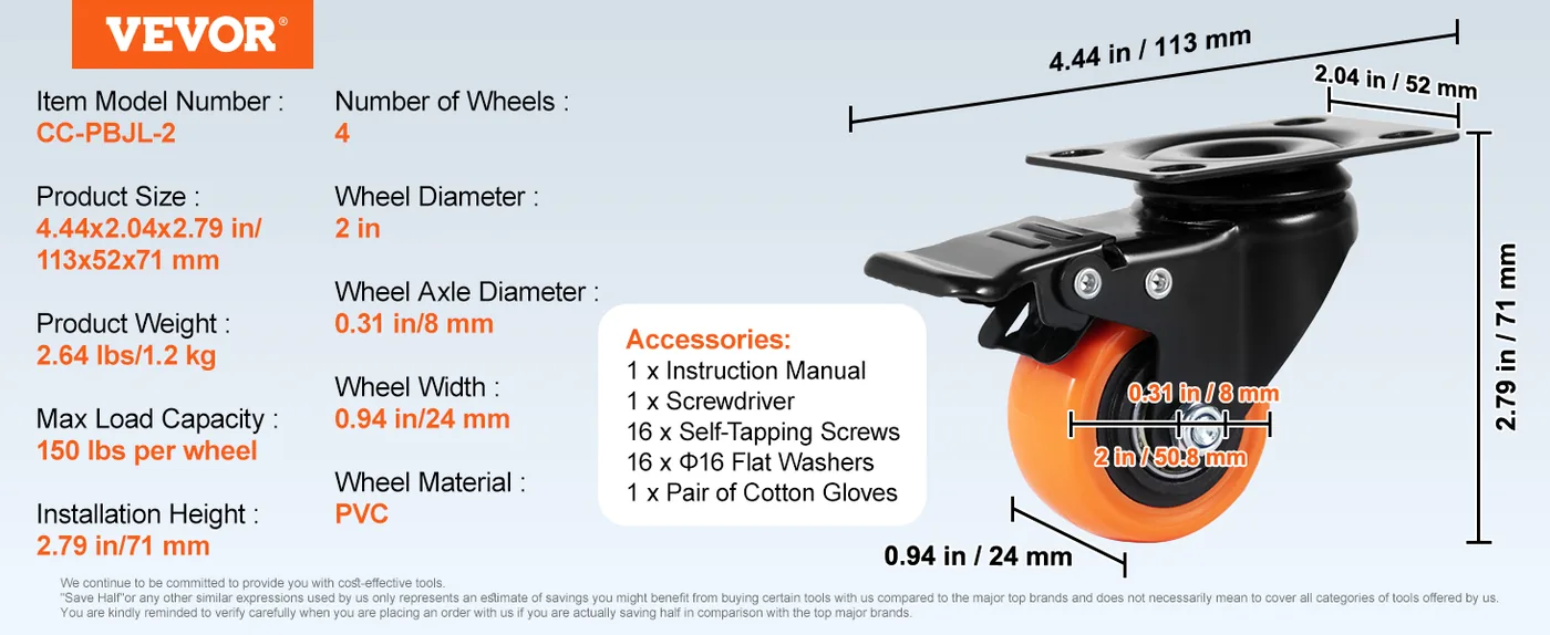 VEVOR Caster Wheels 2 inch feature 5