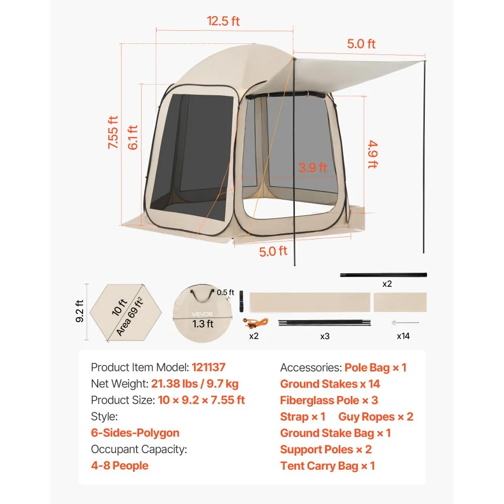 VEVOR Screen House Tent 10*9.2ft Canopy type product image 7