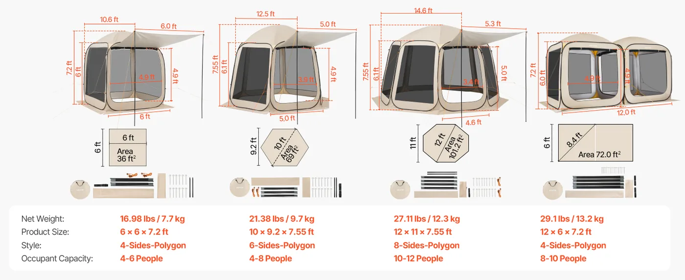 VEVOR Screen House Tent 10*9.2ft Canopy type feature 1