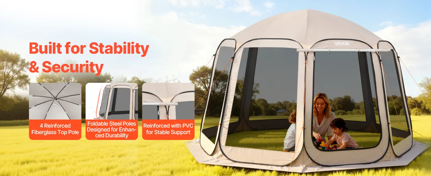 VEVOR Screen House Tent 12*11ft Canopy type Stable Support