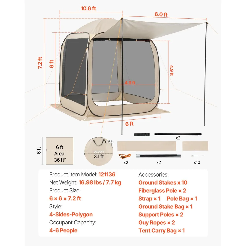VEVOR Screen House Tent 6*6ft Canopy type product image 7