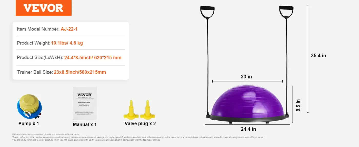 VEVOR half exercise ball with resistance bands