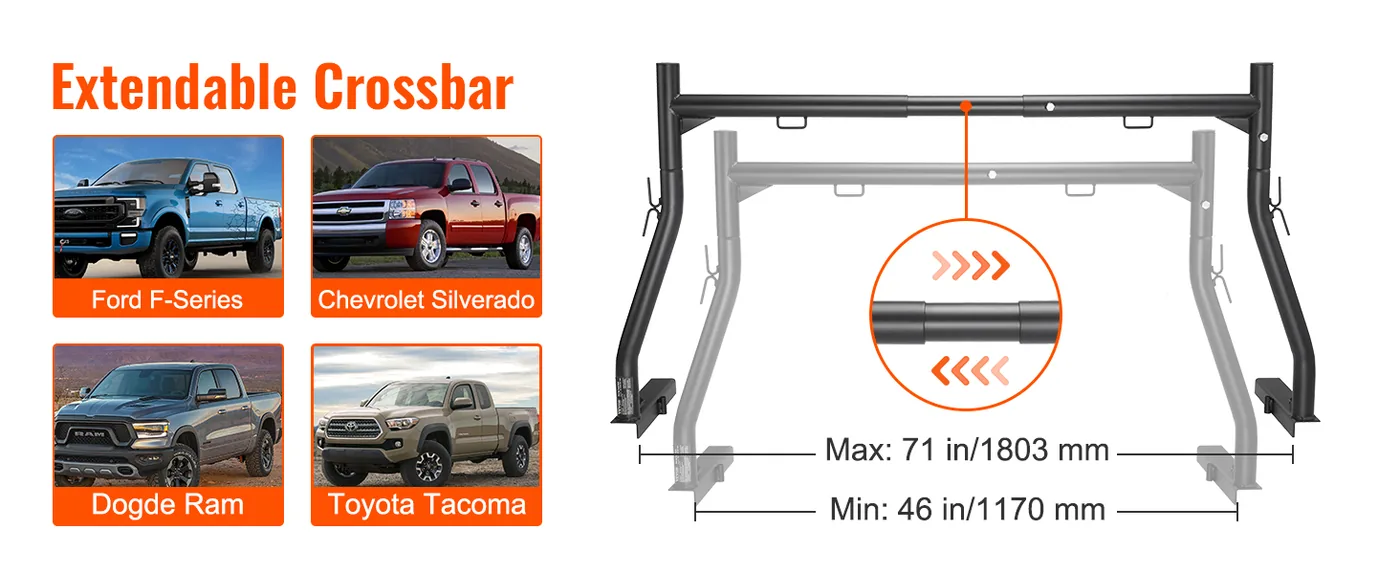 VEVOR Truck Rack Alloy Steel J-Bolt 800 lbs 46-71in Adjustable Width