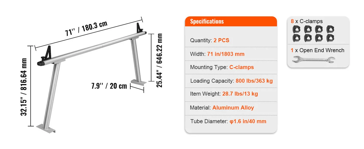 VEVOR Truck Rack Aluminum C-Clamp 800 lbs feature 1