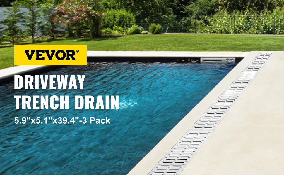 VEVOR Trench Drain System 3 Pcs Stainless steel 100 x 100 mm overview