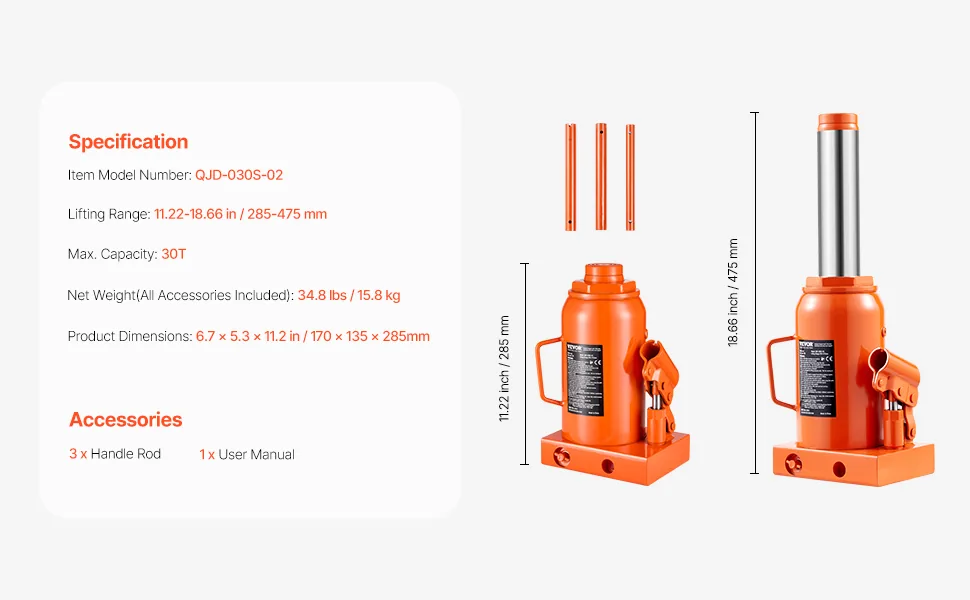 VEVOR Hydraulic Bottle Jack Manual Type 30 T Medium Lift feature 5