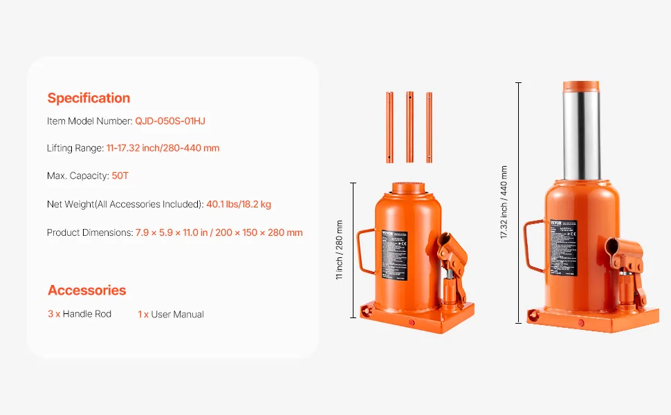 VEVOR Hydraulic Bottle Jack Manual Type 50 T Medium Lift feature 5