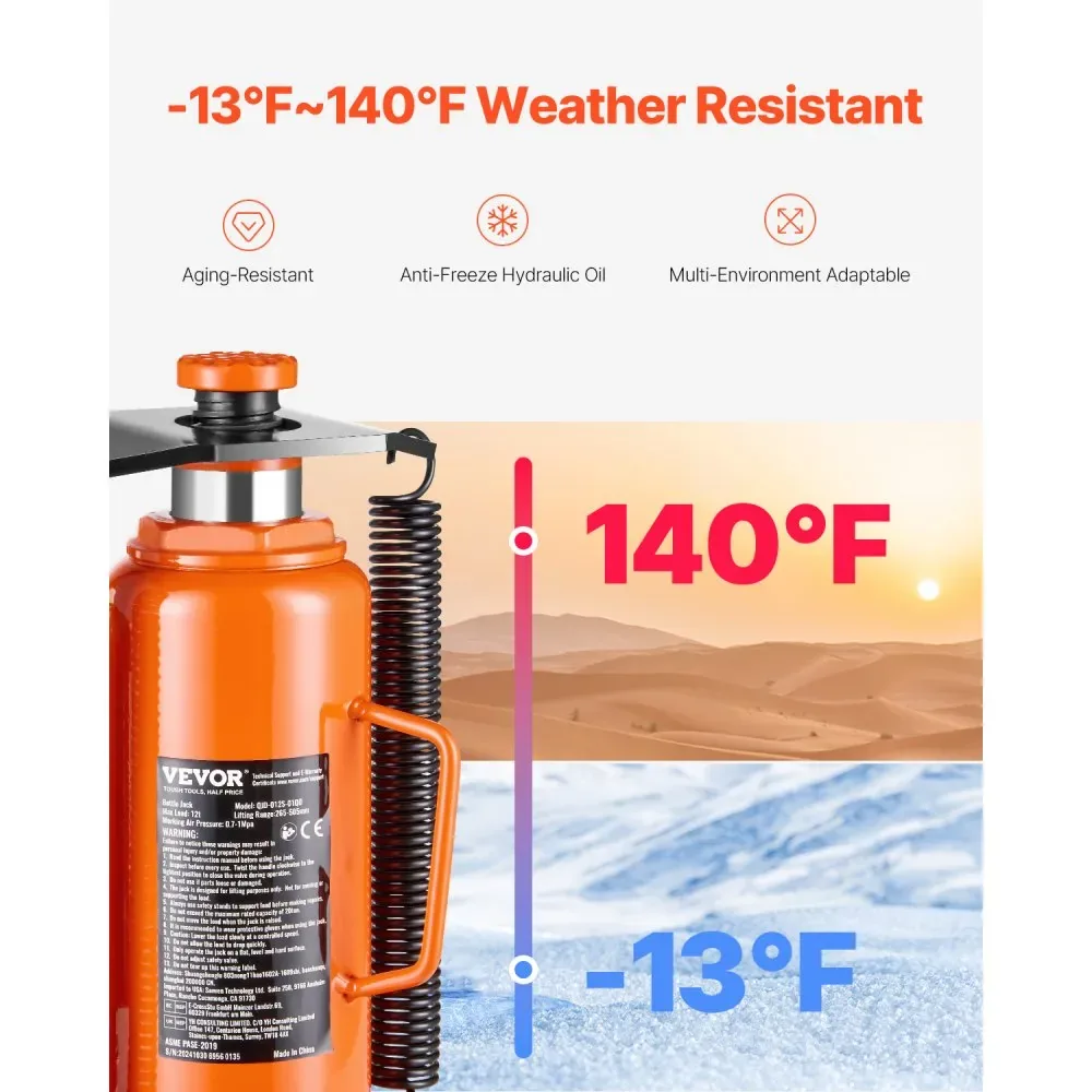 VEVOR Air Hydraulic Bottle Jack Manual + Pneumatic 12 T product image 5