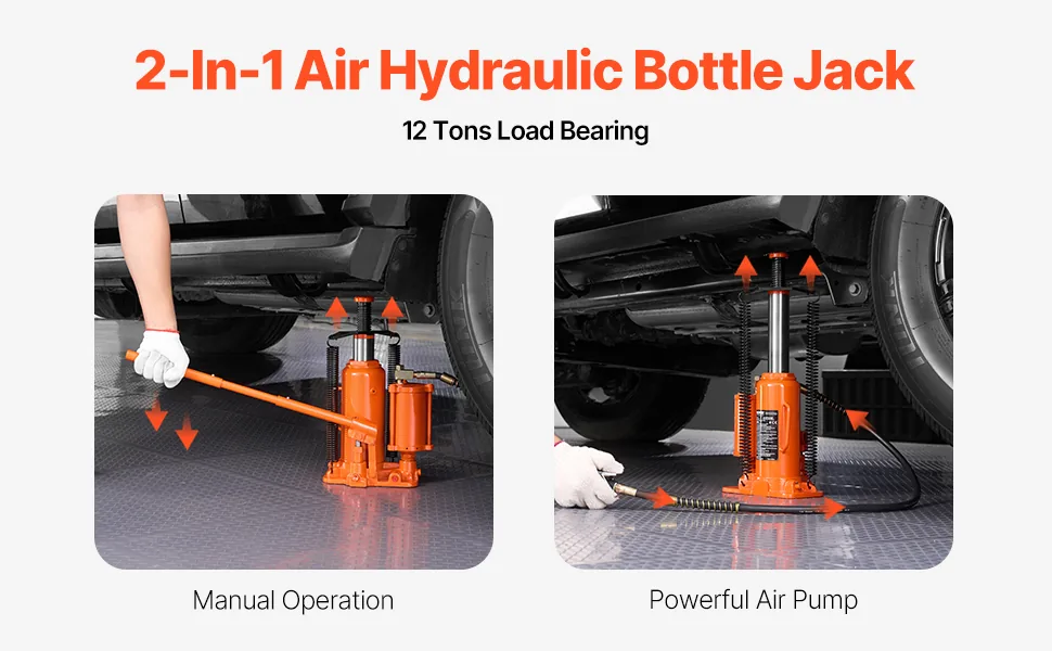 VEVOR Air Hydraulic Bottle Jack Manual + Pneumatic 12 T overview