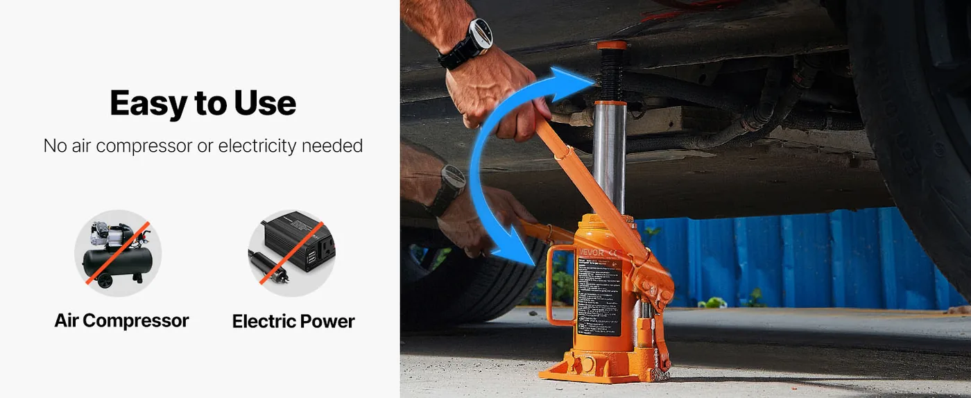 VEVOR Hydraulic Bottle Jack Orange 8-15.8 inch Lift Anywhere