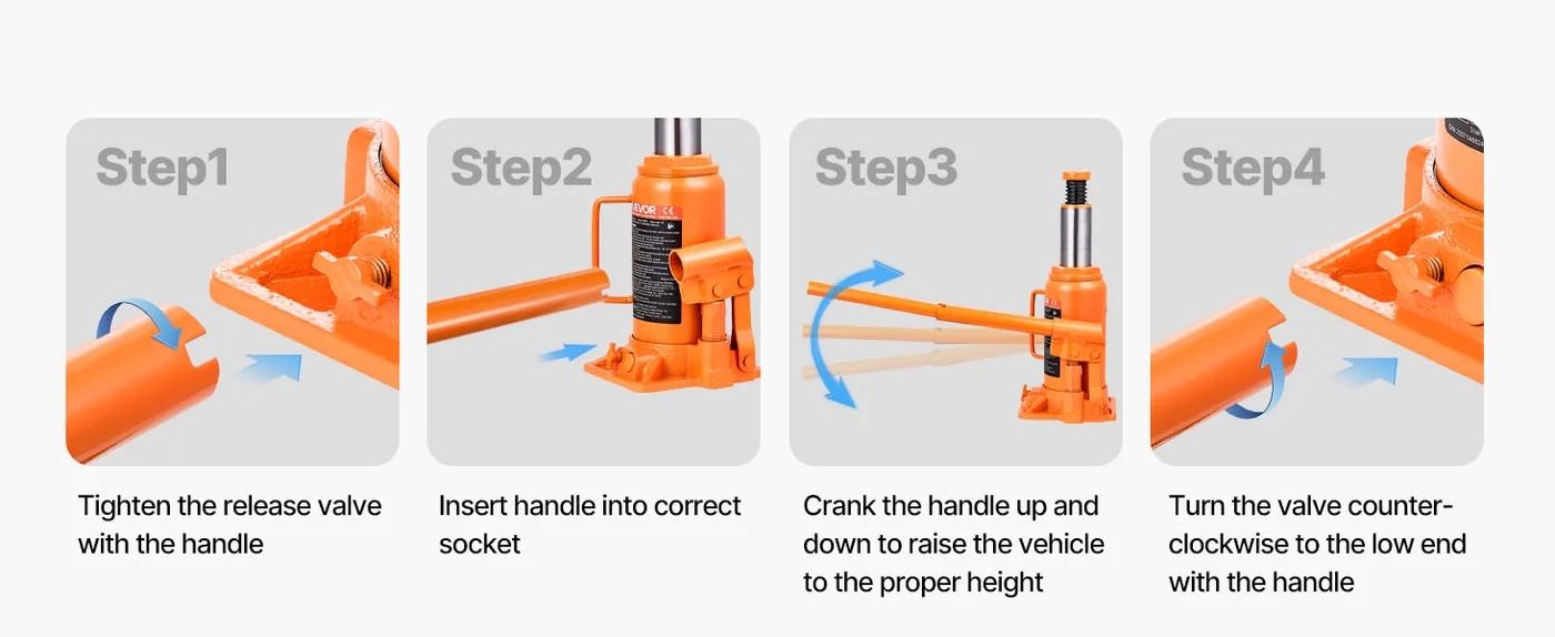 VEVOR Hydraulic Bottle Jack Orange 8-15.8 inch How to Use