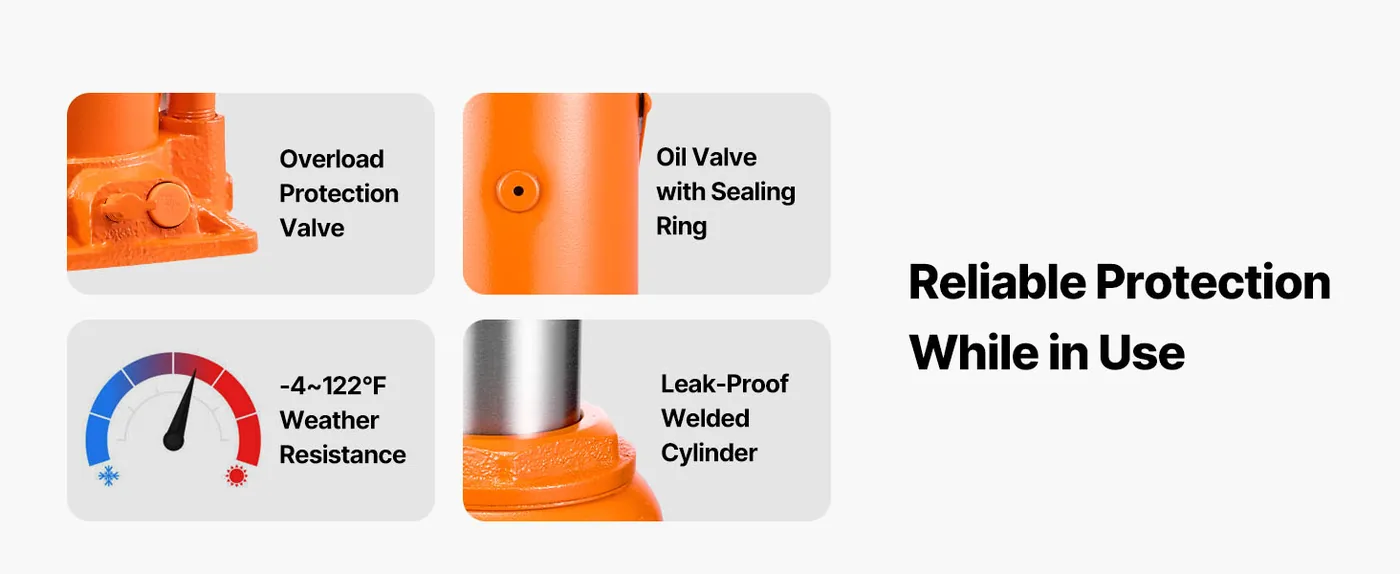 VEVOR Hydraulic Bottle Jack Orange 8.8-17.2 inch Safe & Reliable