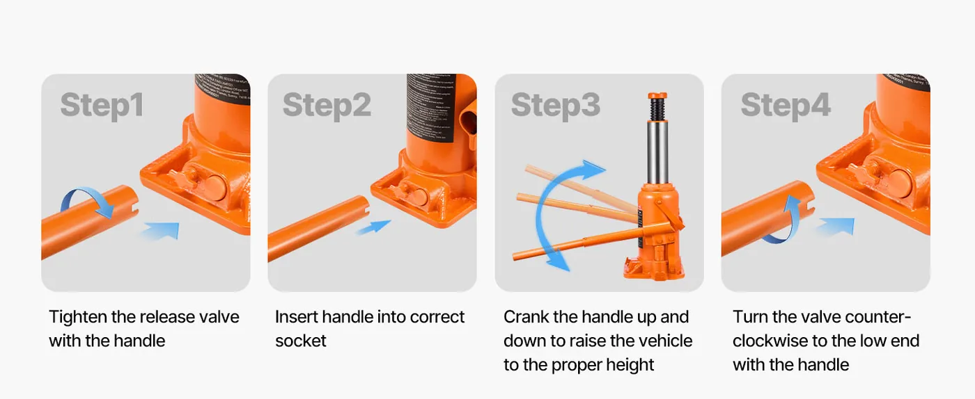 VEVOR Hydraulic Bottle Jack Orange 8.8-17.2 inch How to Use