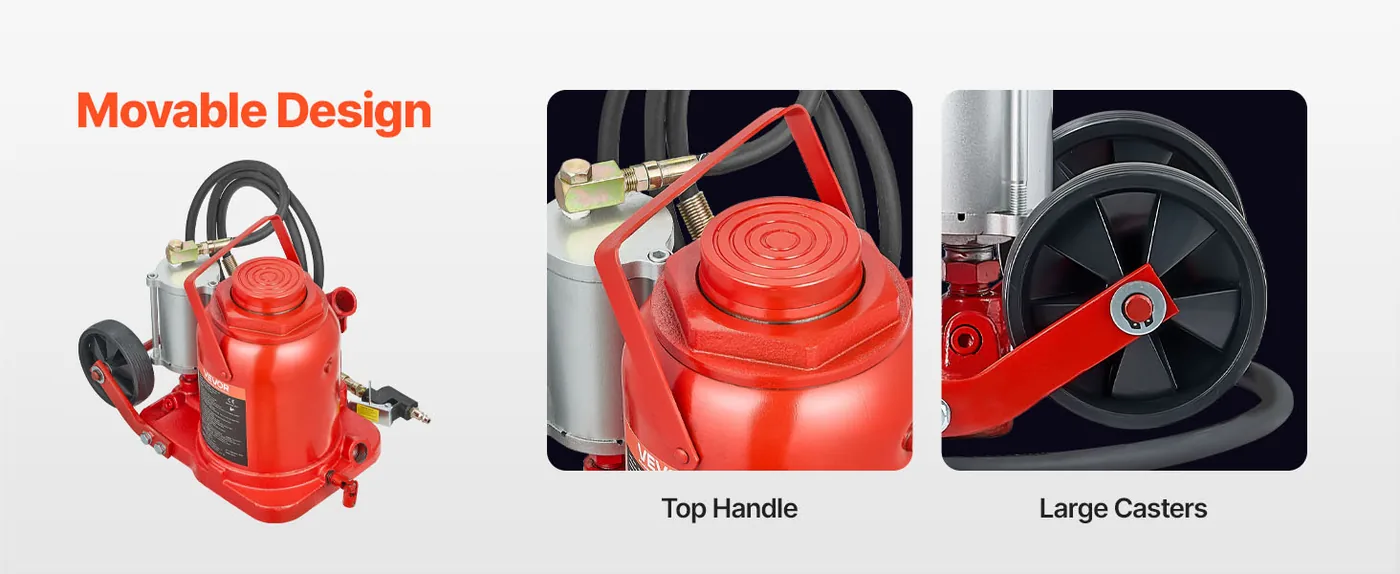 VEVOR Air Hydraulic Bottle Jack Red 10.4-16.1 inch Easy to Move
