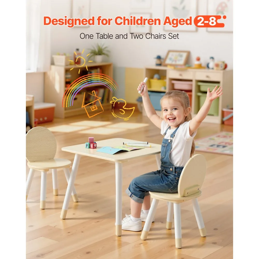 VEVOR Kids Table and 2 Chairs Set Natural Kids Square Table product image 2