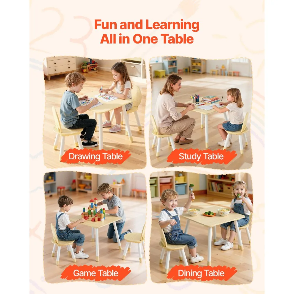 VEVOR Kids Table and 2 Chairs Set Natural Kids Square Table product image 3