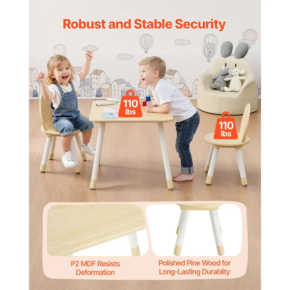 VEVOR Kids Table and 2 Chairs Set Natural Kids Square Table product image 4