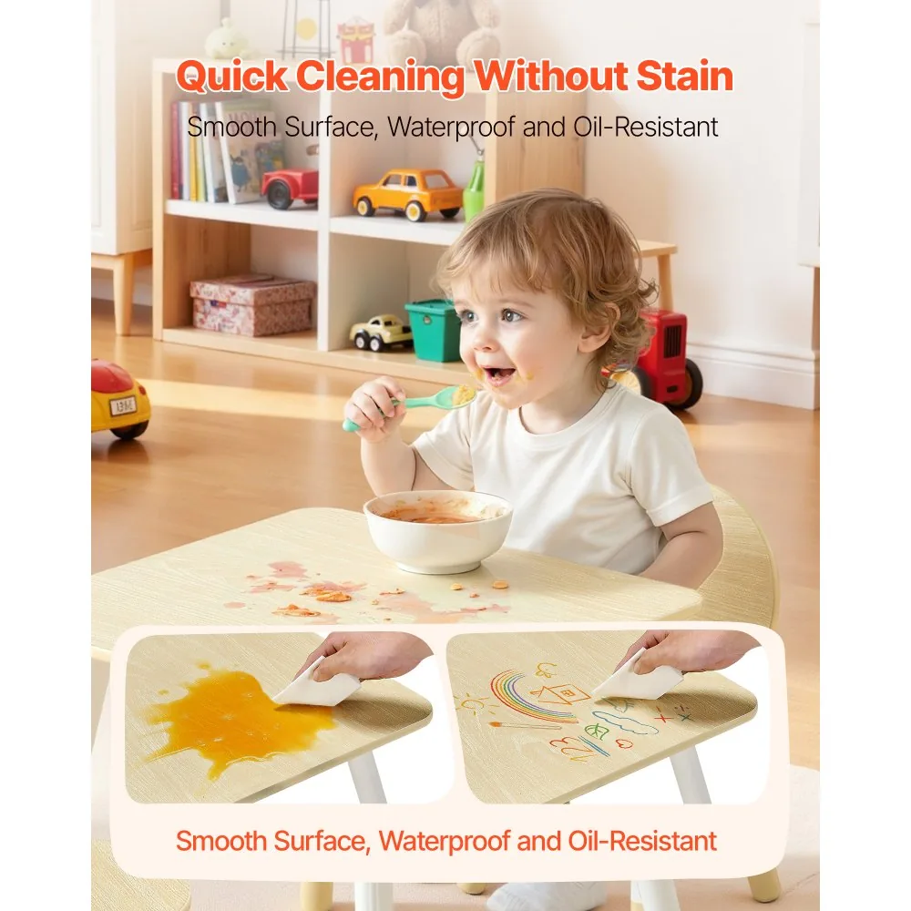 VEVOR Kids Table and 2 Chairs Set Natural Kids Square Table product image 5