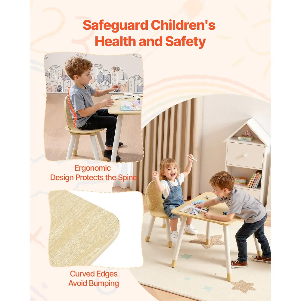 VEVOR Kids Table and 2 Chairs Set Natural Kids Square Table product image 6