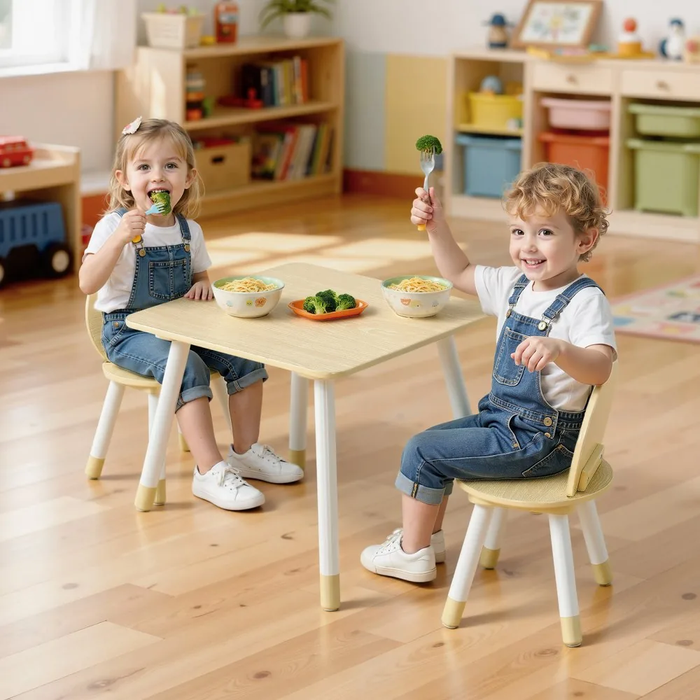 VEVOR Kids Table and 2 Chairs Set Natural Kids Square Table product image 8
