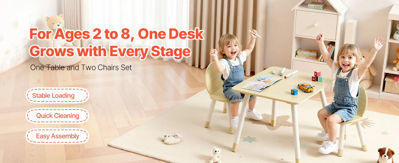 VEVOR Kids Table and 2 Chairs Set Natural Kids Square Table overview