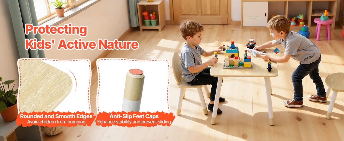 VEVOR Kids Table and 2 Chairs Set Natural Kids Square Table Safety Details