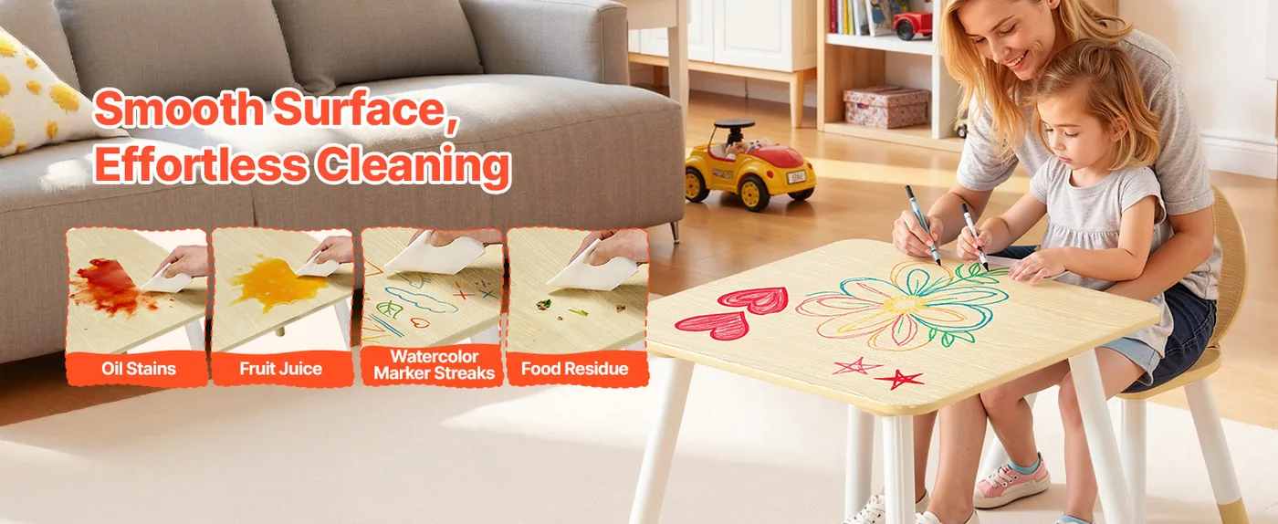 VEVOR Kids Table and 2 Chairs Set Natural Kids Square Table Easy to Clean
