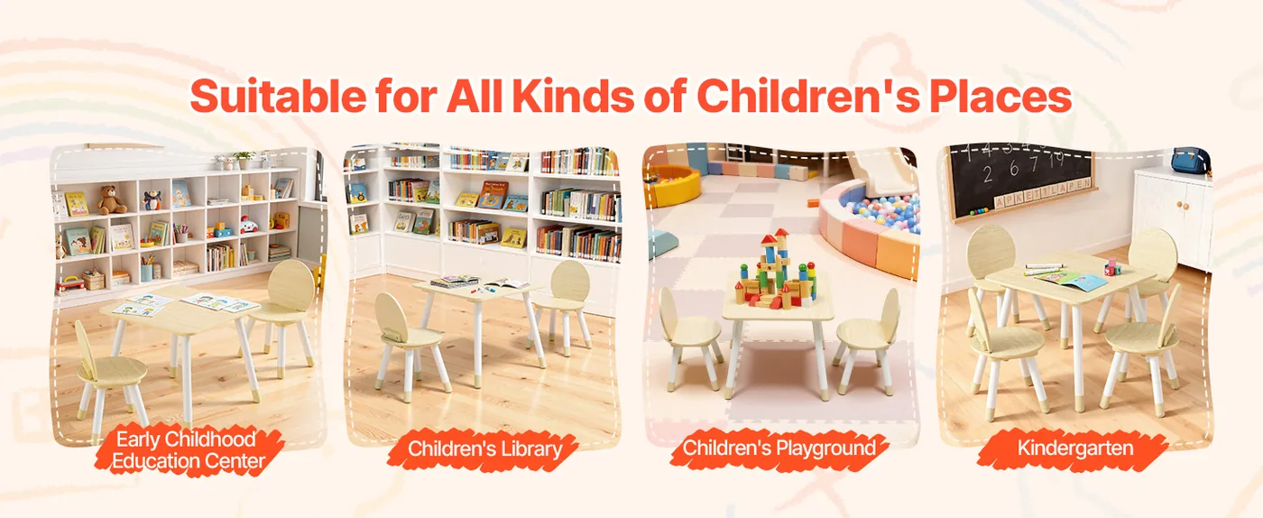 VEVOR Kids Table and 2 Chairs Set Natural Kids Square Table Widely Applicable